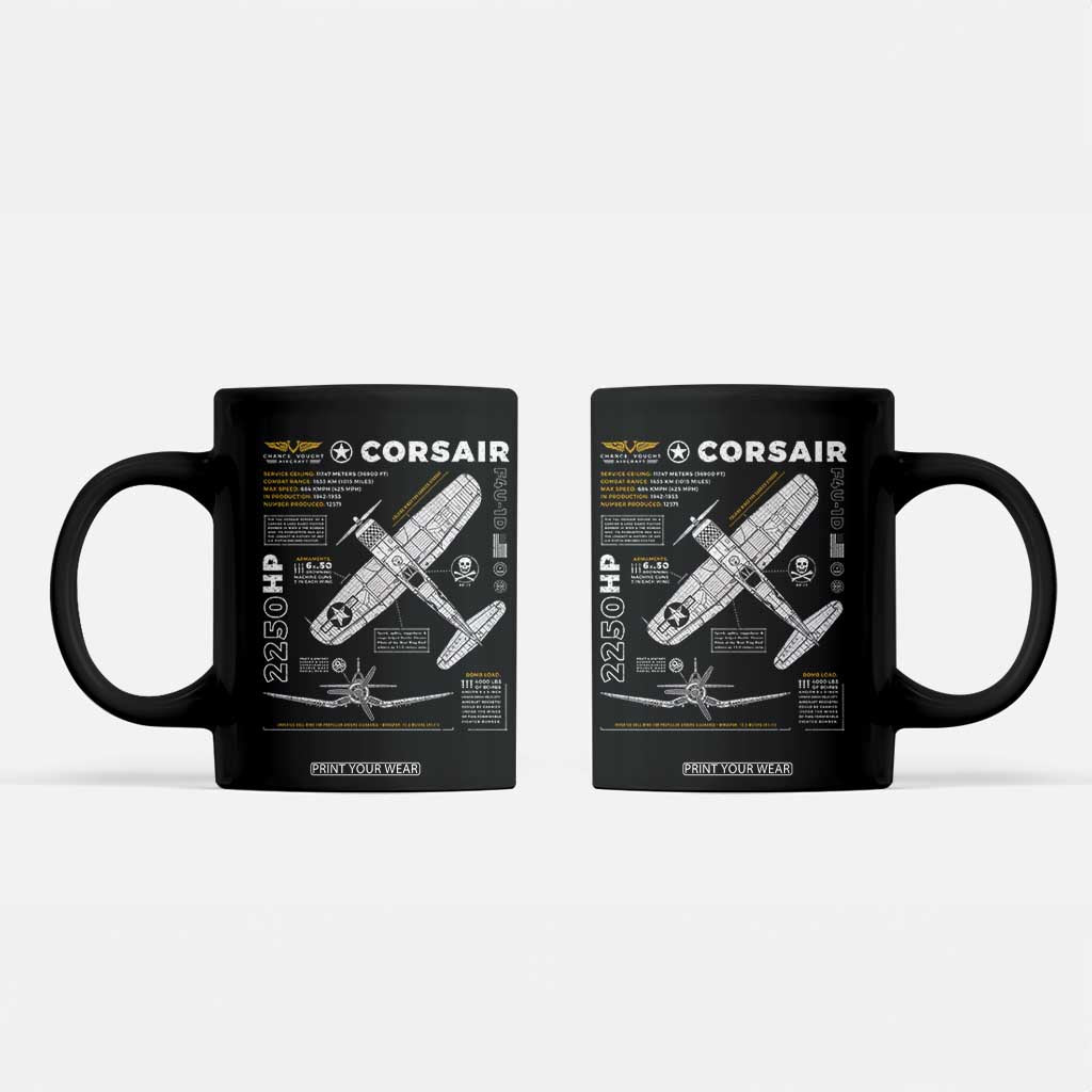 F4U Corsair Coffee Mug WW2 Fighter Plane US WWII Warbird Vintage TS02 Black Print Your Wear