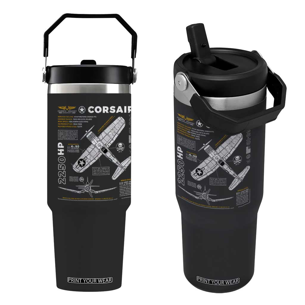 F4U Corsair Flip Straw Tumbler WW2 Fighter Plane US WWII Warbird Vintage TS02 One Size: 30 oz Black Print Your Wear