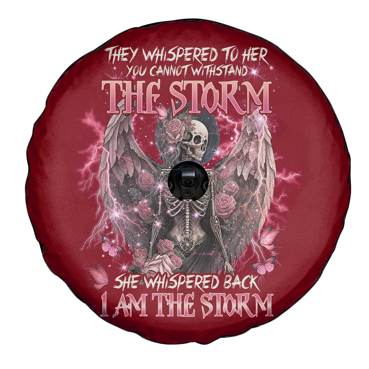 Fairy Skeleton Red Spare Tire Cover She Whispered Back I Am The Storm Skeleton Karma Fairy Skull TS02 Red Print Your Wear