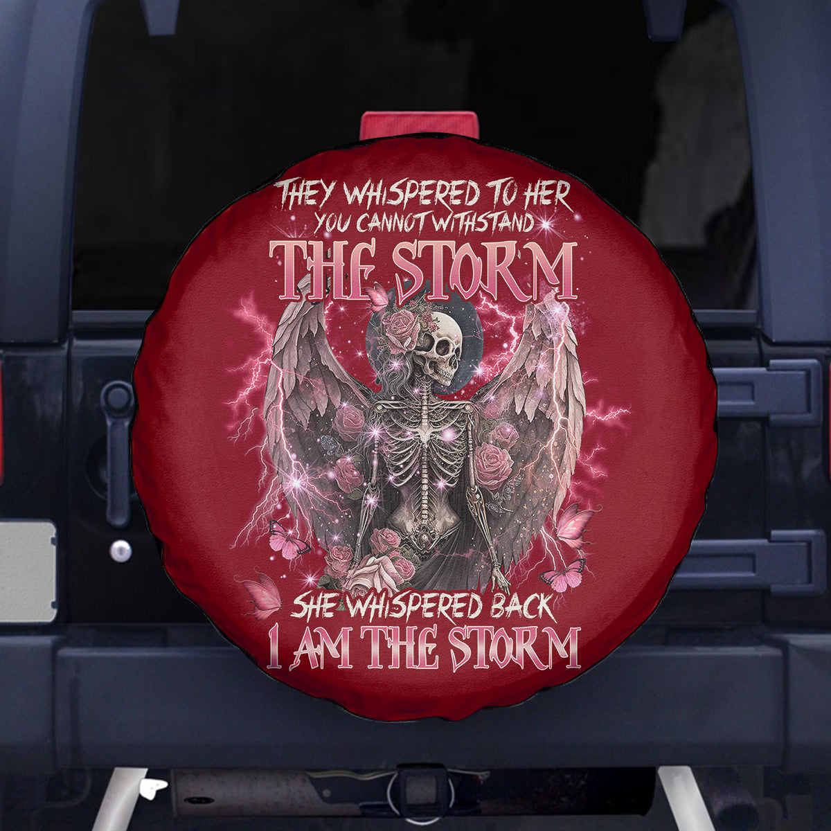 Fairy Skeleton Red Spare Tire Cover She Whispered Back I Am The Storm Skeleton Karma Fairy Skull TS02 Print Your Wear