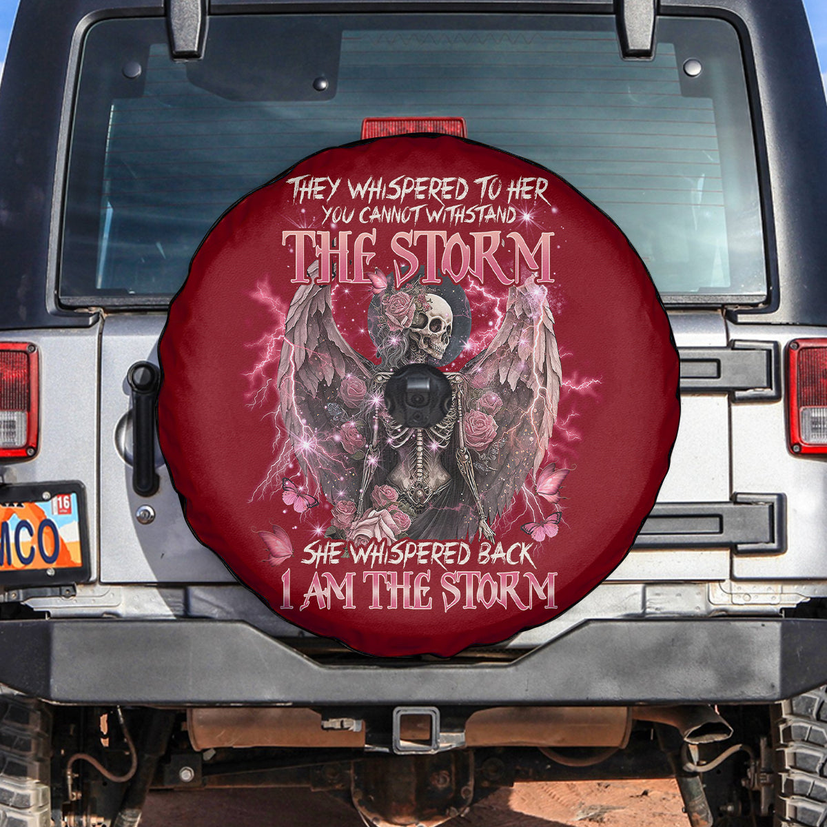 Fairy Skeleton Red Spare Tire Cover She Whispered Back I Am The Storm Skeleton Karma Fairy Skull TS02 Print Your Wear