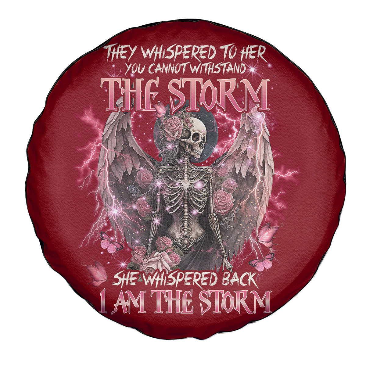 Fairy Skeleton Red Spare Tire Cover She Whispered Back I Am The Storm Skeleton Karma Fairy Skull TS02 No hole Red Print Your Wear