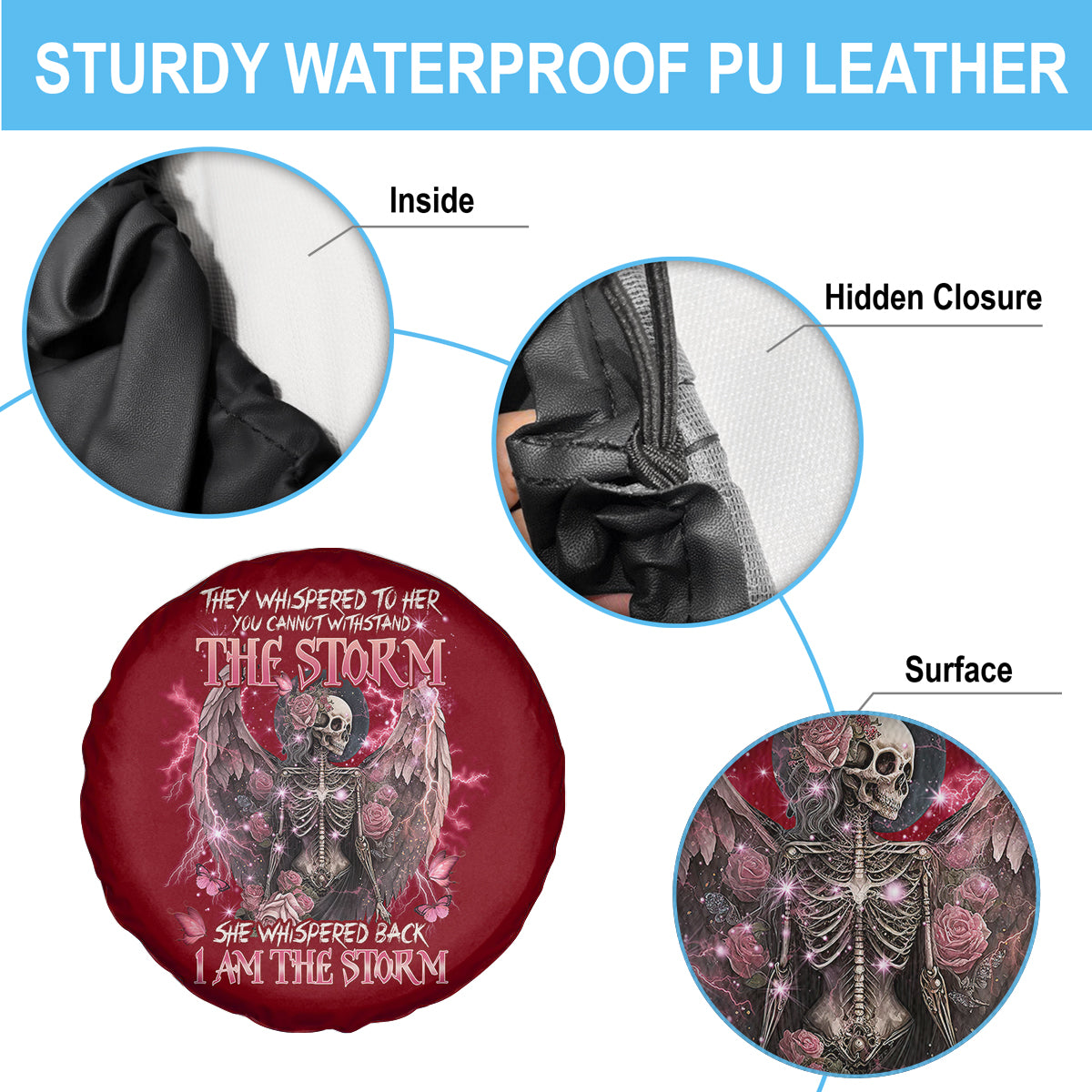 Fairy Skeleton Red Spare Tire Cover She Whispered Back I Am The Storm Skeleton Karma Fairy Skull TS02 Print Your Wear