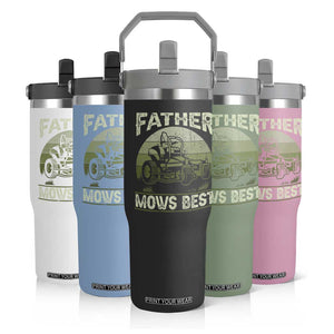 Father Mows Best Flip Straw Tumbler Lawn Mower Mowing Dad Retro Father's Day Gift TS10 Print Your Wear