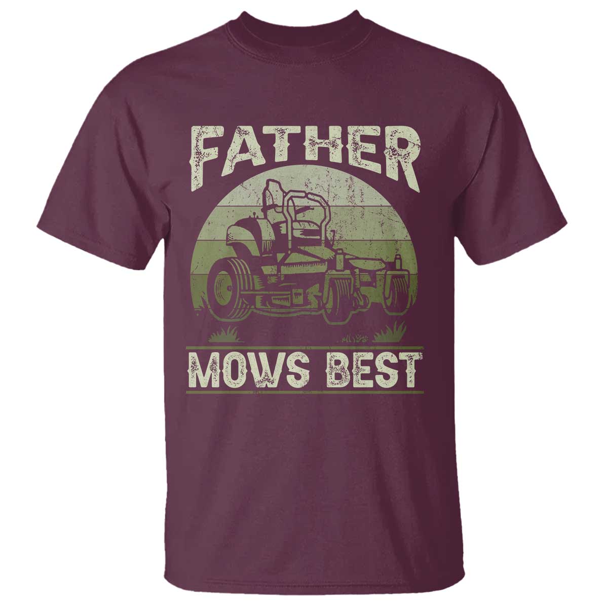 Father Mows Best T Shirt Lawn Mower Mowing Dad Retro Father's Day Gift TS10 Maroon Print Your Wear