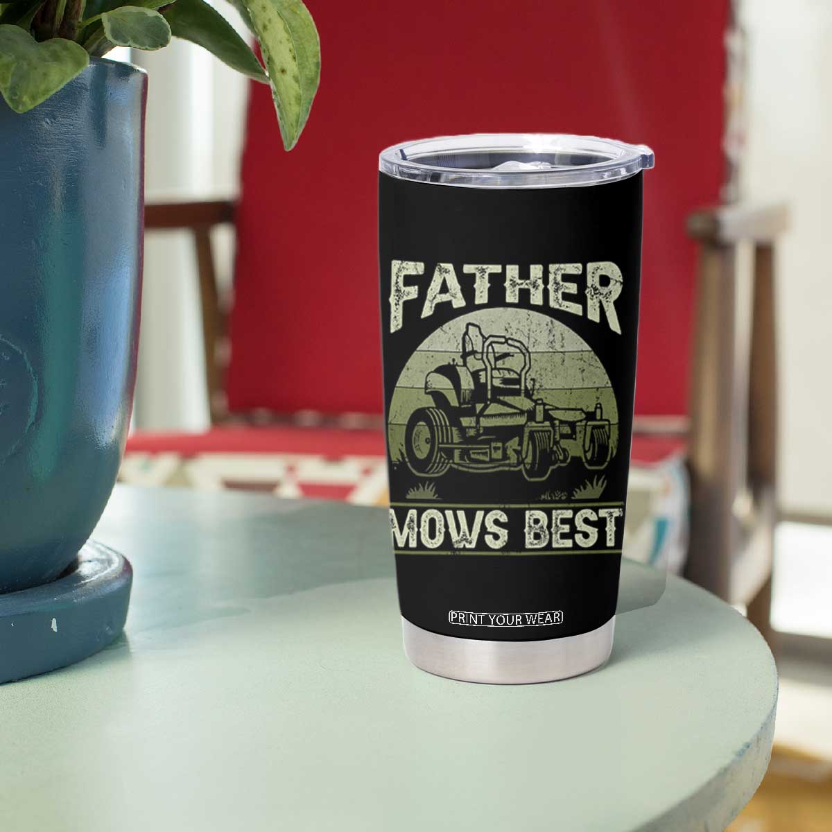 Father Mows Best Tumbler Cup Lawn Mower Mowing Dad Retro Father's Day Gift TS10 Print Your Wear