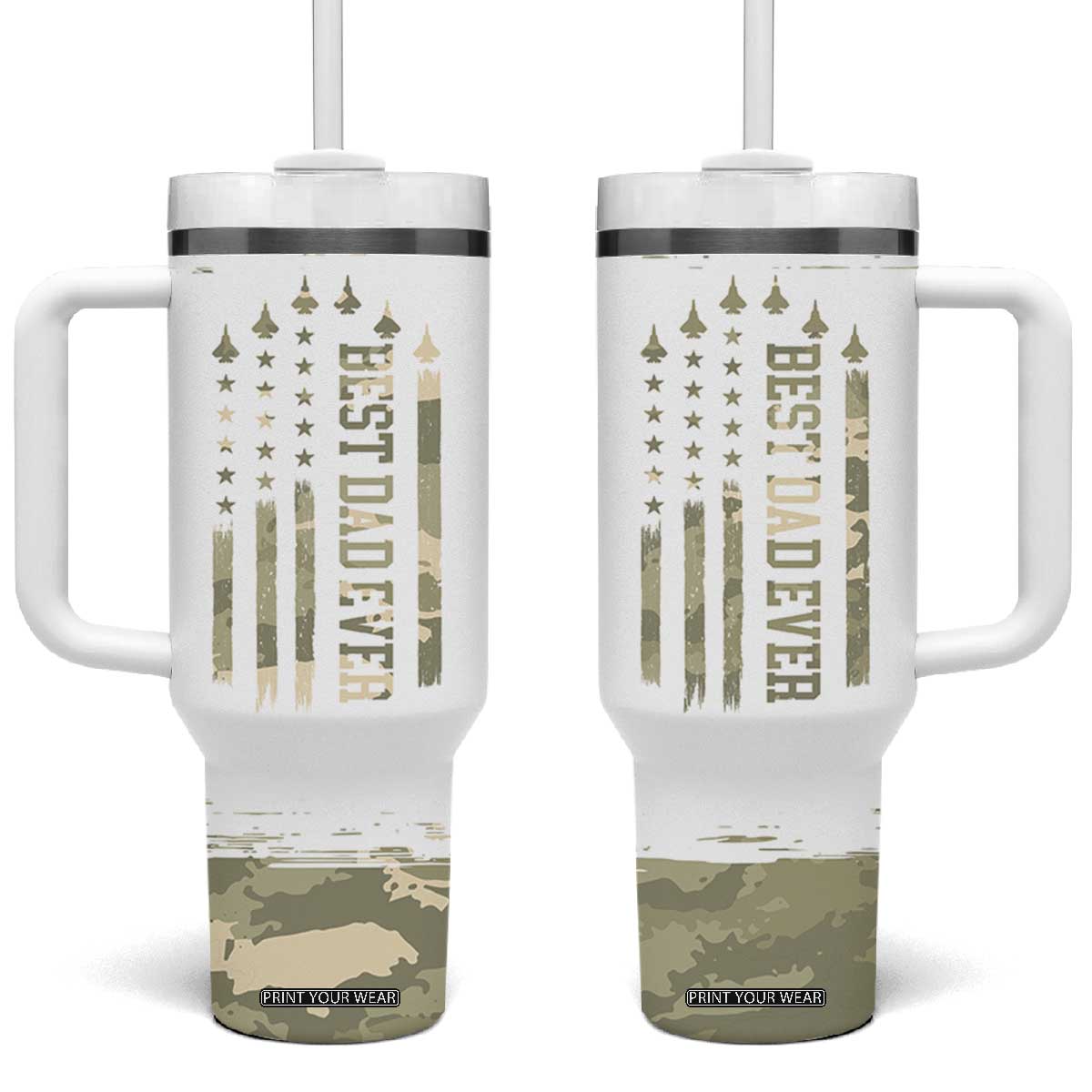 Fathers Day Dad Tumbler With Handle Best Dad Ever Camo American Flag USA Camouflage TB10 One Size: 40 oz Camo Print Your Wear