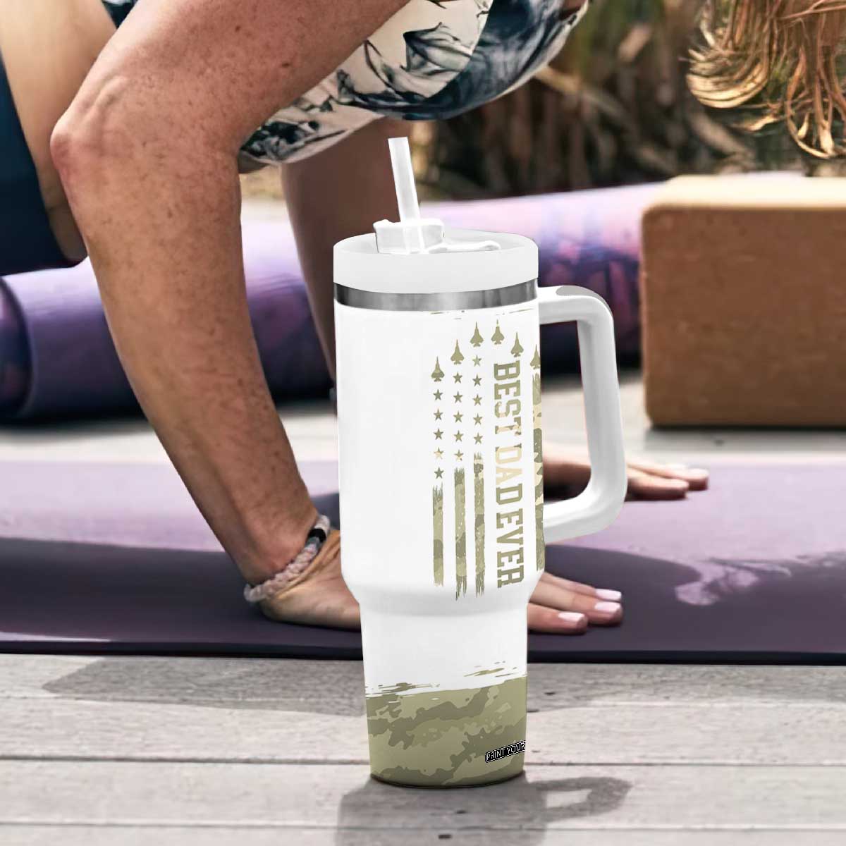 Fathers Day Dad Tumbler With Handle Best Dad Ever Camo American Flag USA Camouflage TB10 Print Your Wear