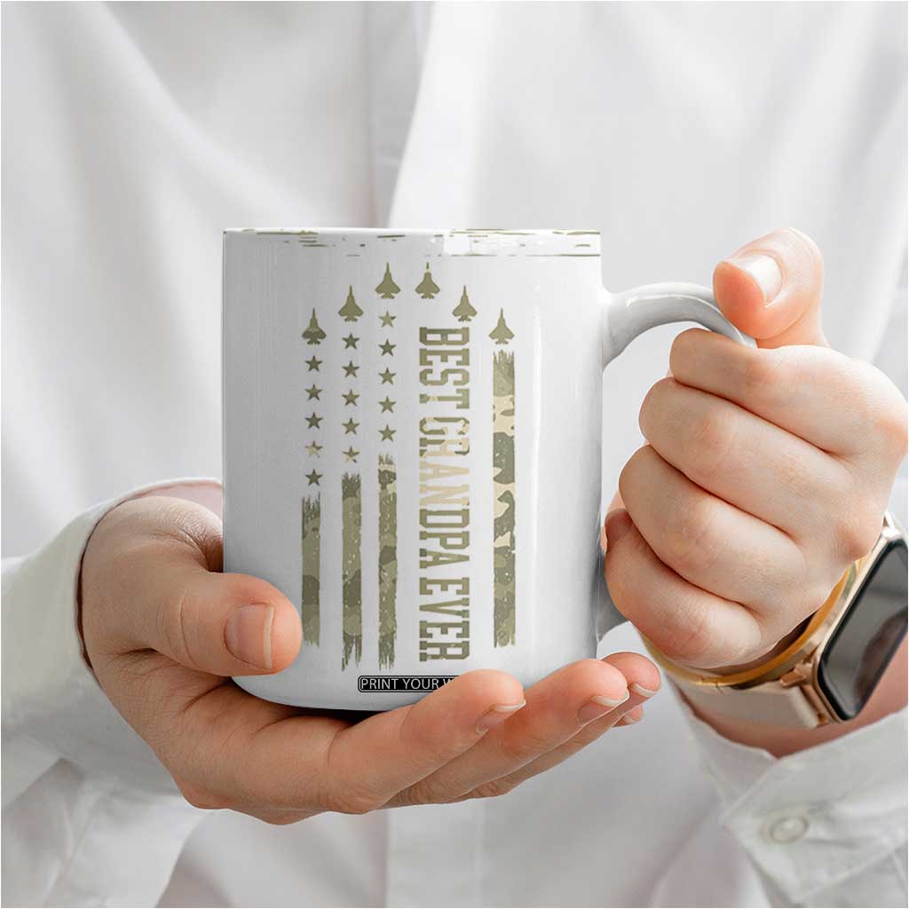Fathers Day Grandpa Coffee Mug Best Grandpa Ever Grandfather Camo American Flag USA TB10 Print Your Wear