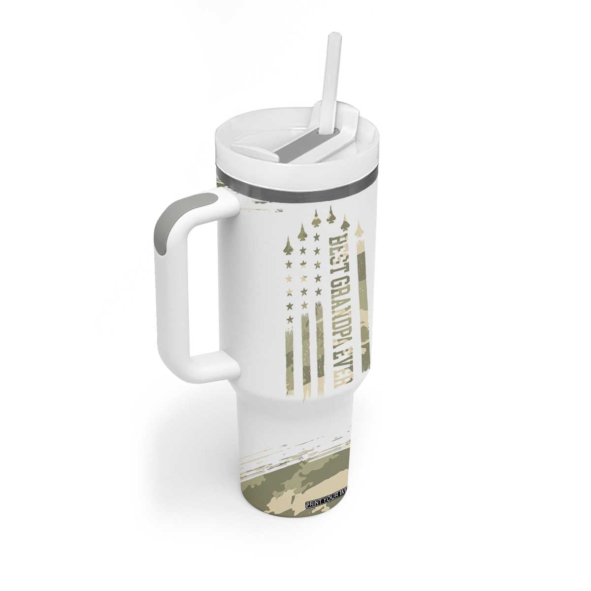 Fathers Day Grandpa Tumbler With Handle Best Grandpa Ever Grandfather Camo American Flag USA TB10 Print Your Wear