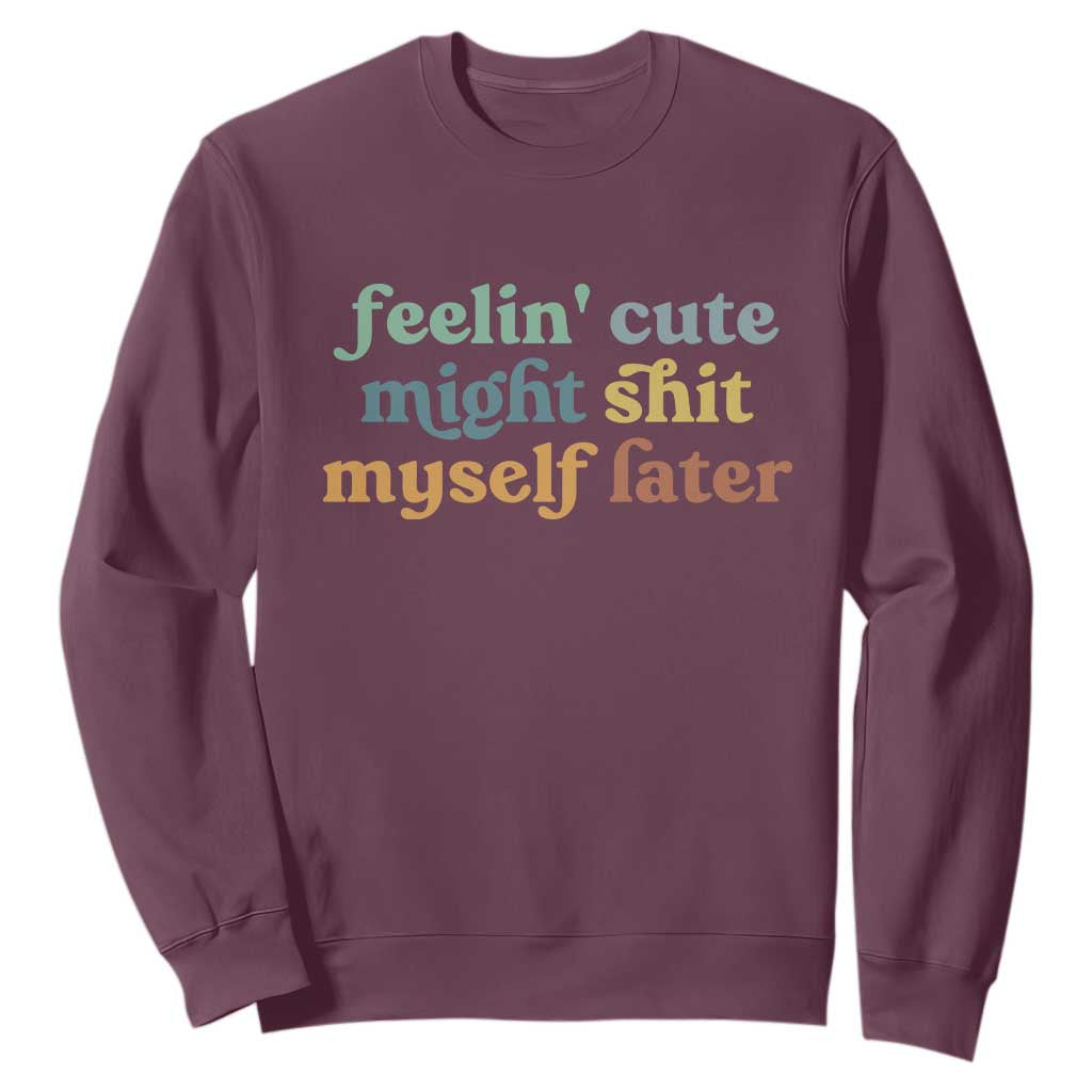 Feeling Cute Might Shit Myself Later Sweatshirt Funny Newborn Gift TS10 Maroon Print Your Wear