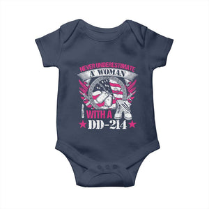 Female Veteran Baby Onesie Never Underestimate A Woman With DD214 US Military TS02 Navy Print Your Wear