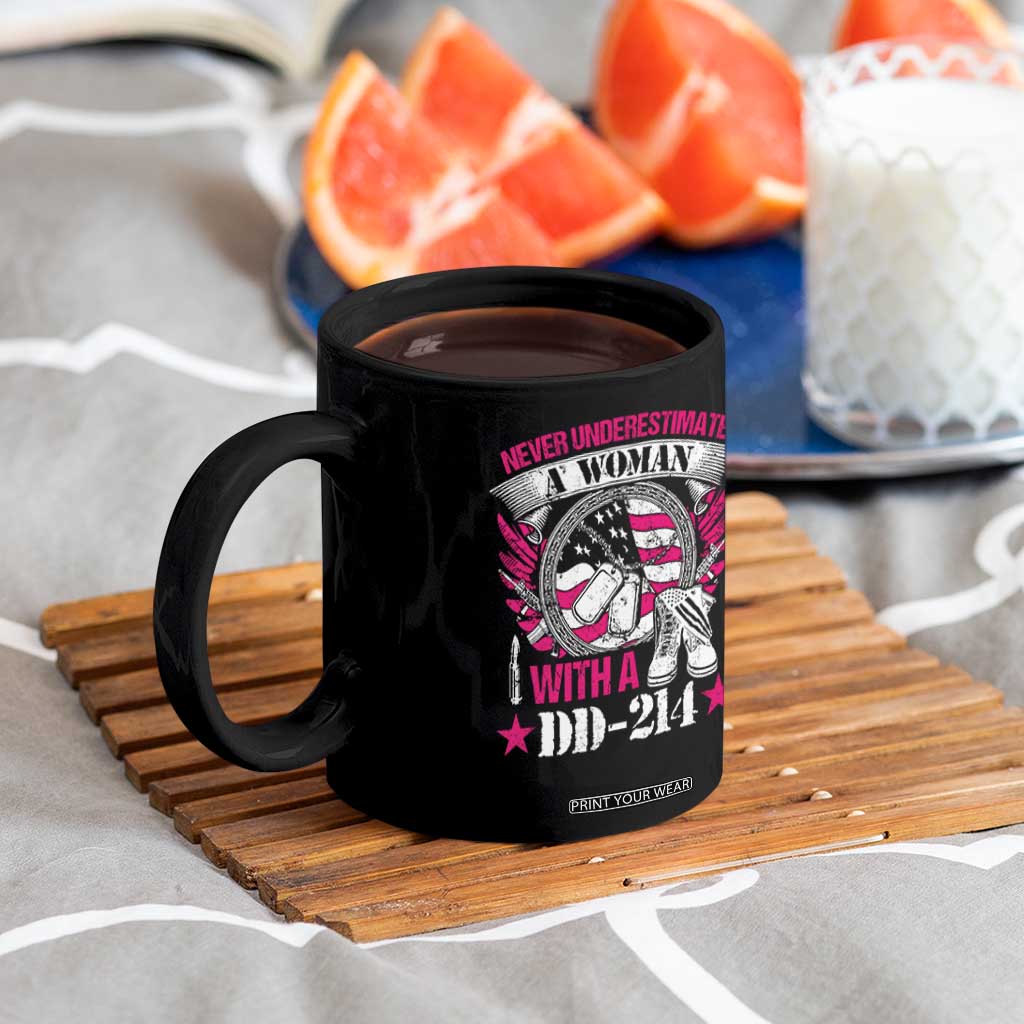 Female Veteran Coffee Mug Never Underestimate A Woman With DD214 US Military TS02 Print Your Wear