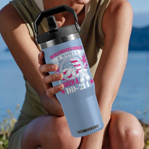 Female Veteran Flip Straw Tumbler Never Underestimate A Woman With DD214 US Military TS02 One Size: 30 oz Light Blue Print Your Wear