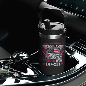 Female Veteran Flip Straw Tumbler Never Underestimate A Woman With DD214 US Military TS02 Print Your Wear