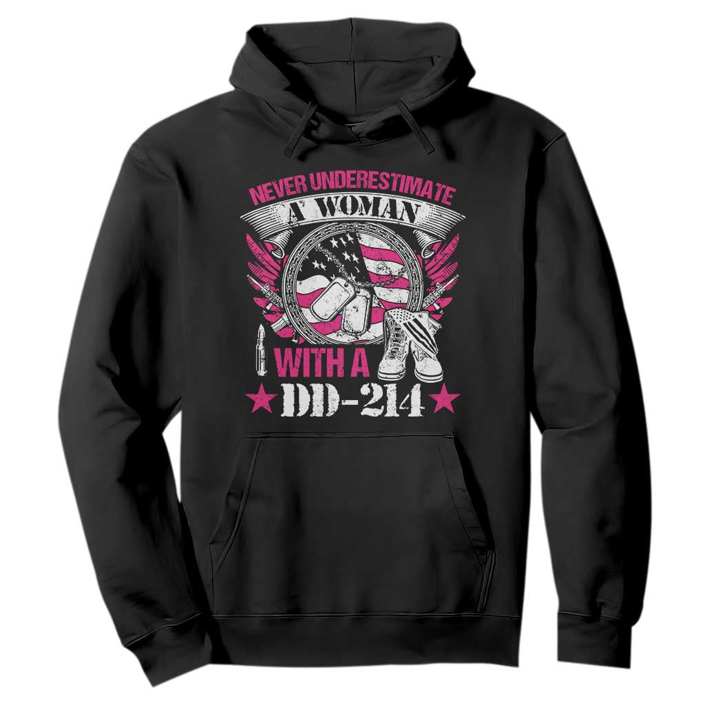 Female Veteran Hoodie Never Underestimate A Woman With DD214 US Military TS02 Black Print Your Wear