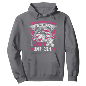Female Veteran Hoodie Never Underestimate A Woman With DD214 US Military TS02 Charcoal Print Your Wear