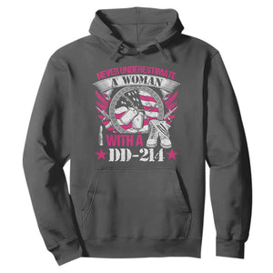 Female Veteran Hoodie Never Underestimate A Woman With DD214 US Military TS02 Dark Heather Print Your Wear
