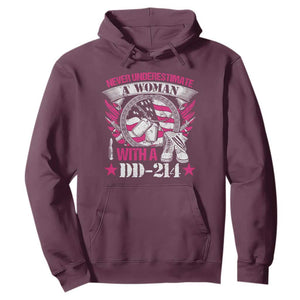 Female Veteran Hoodie Never Underestimate A Woman With DD214 US Military TS02 Maroon Print Your Wear