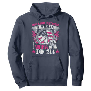 Female Veteran Hoodie Never Underestimate A Woman With DD214 US Military TS02 Navy Print Your Wear