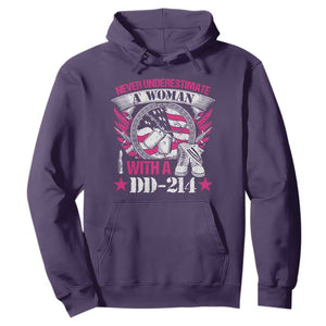 Female Veteran Hoodie Never Underestimate A Woman With DD214 US Military TS02 Purple Print Your Wear