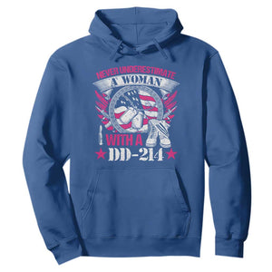 Female Veteran Hoodie Never Underestimate A Woman With DD214 US Military TS02 Royal Blue Print Your Wear
