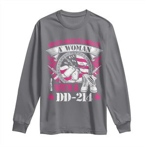 Female Veteran Long Sleeve Shirt Never Underestimate A Woman With DD214 US Military TS02 Charcoal Print Your Wear