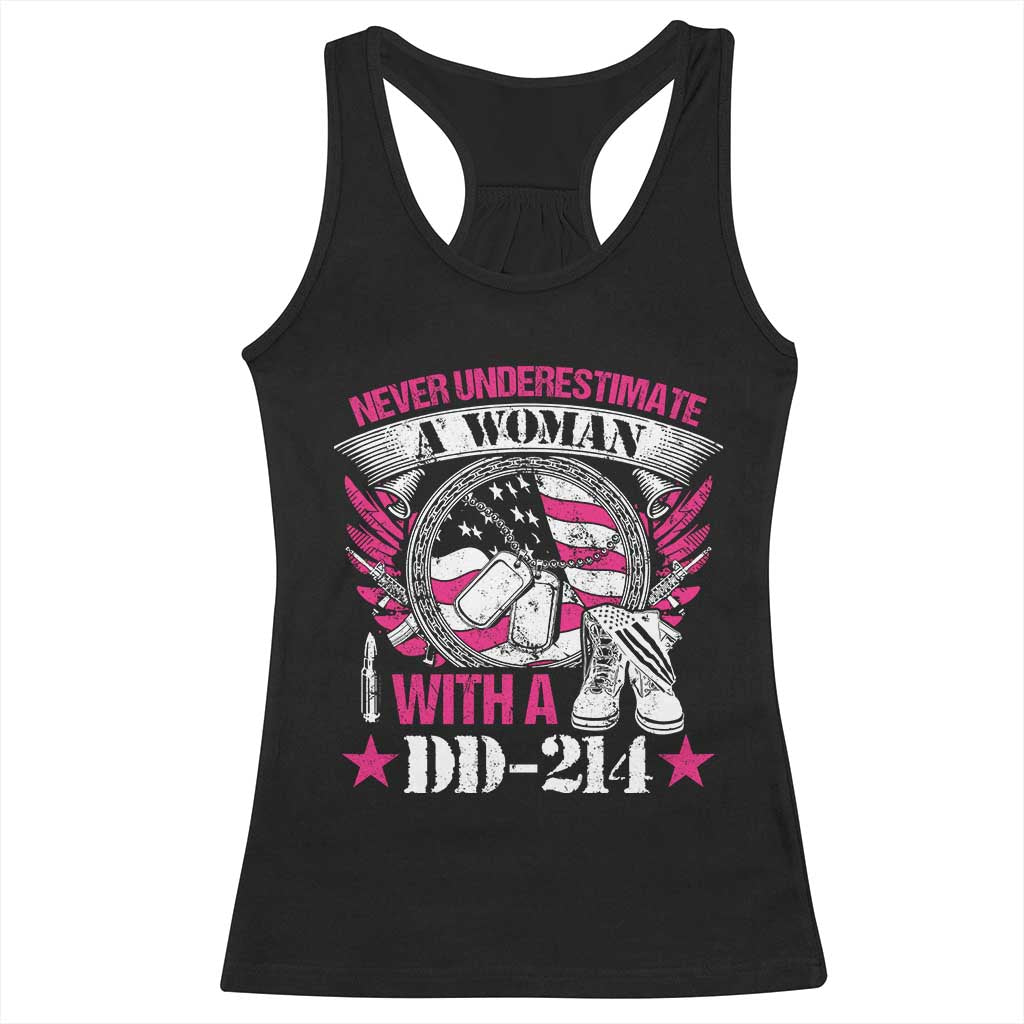 Female Veteran Racerback Tank Top Never Underestimate A Woman With DD214 US Military TS02 Black Print Your Wear