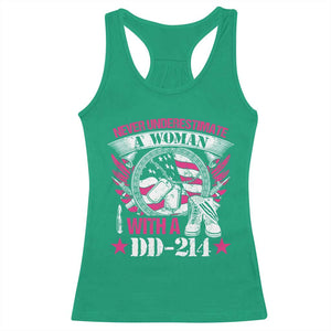 Female Veteran Racerback Tank Top Never Underestimate A Woman With DD214 US Military TS02 Irish Green Print Your Wear