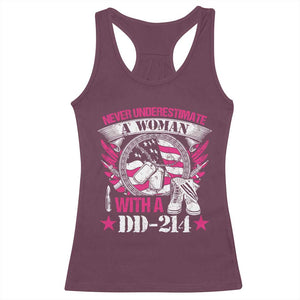 Female Veteran Racerback Tank Top Never Underestimate A Woman With DD214 US Military TS02 Maroon Print Your Wear
