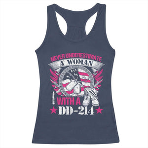 Female Veteran Racerback Tank Top Never Underestimate A Woman With DD214 US Military TS02 Navy Print Your Wear