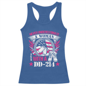 Female Veteran Racerback Tank Top Never Underestimate A Woman With DD214 US Military TS02 Royal Blue Print Your Wear