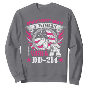 Female Veteran Sweatshirt Never Underestimate A Woman With DD214 US Military TS02 Charcoal Print Your Wear
