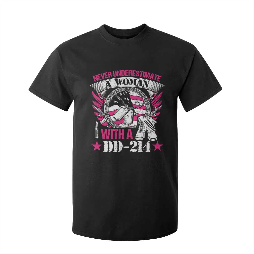 Female Veteran T Shirt For Kid Never Underestimate A Woman With DD214 US Military TS02 Black Print Your Wear