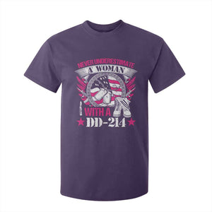 Female Veteran T Shirt For Kid Never Underestimate A Woman With DD214 US Military TS02 Purple Print Your Wear
