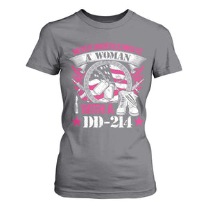 Female Veteran T Shirt For Women Never Underestimate A Woman With DD214 US Military TS02 Charcoal Print Your Wear
