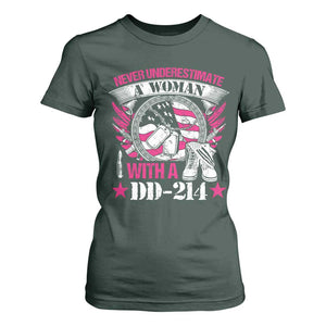 Female Veteran T Shirt For Women Never Underestimate A Woman With DD214 US Military TS02 Dark Forest Green Print Your Wear
