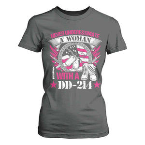 Female Veteran T Shirt For Women Never Underestimate A Woman With DD214 US Military TS02 Dark Heather Print Your Wear