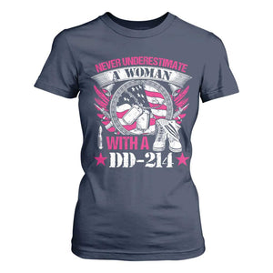 Female Veteran T Shirt For Women Never Underestimate A Woman With DD214 US Military TS02 Navy Print Your Wear