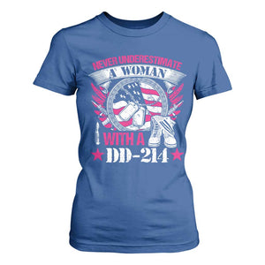 Female Veteran T Shirt For Women Never Underestimate A Woman With DD214 US Military TS02 Royal Blue Print Your Wear