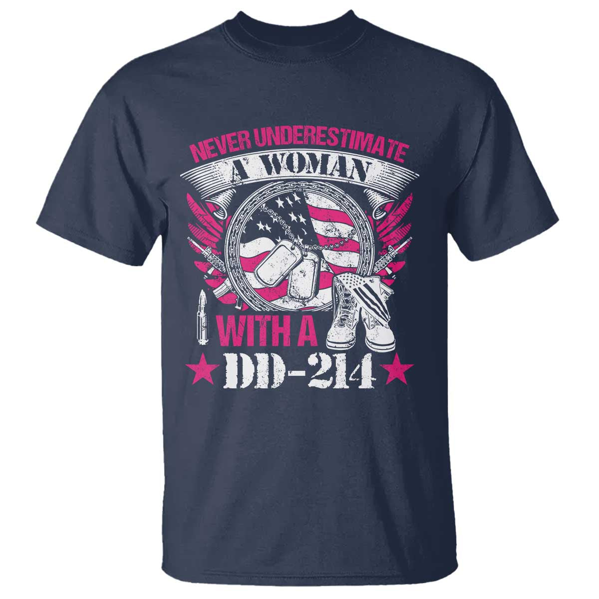 Female Veteran T Shirt Never Underestimate A Woman With DD214 US Military TS02 Navy Print Your Wear