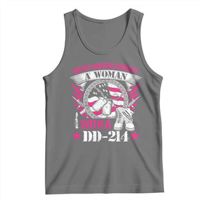 Female Veteran Tank Top Never Underestimate A Woman With DD214 US Military TS02 Black Heather Print Your Wear