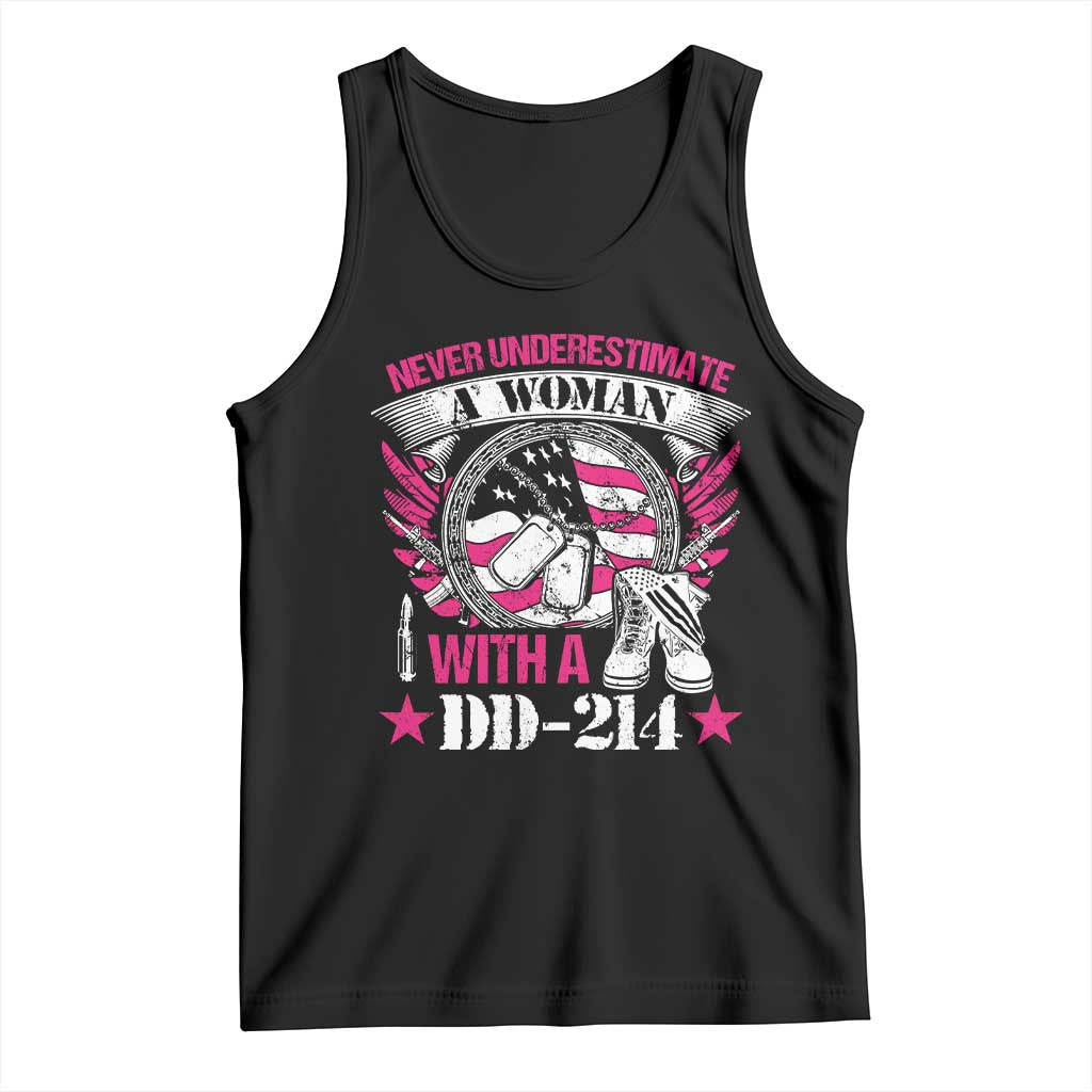 Female Veteran Tank Top Never Underestimate A Woman With DD214 US Military TS02 Black Print Your Wear