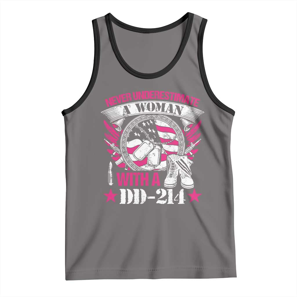 Female Veteran Tank Top Never Underestimate A Woman With DD214 US Military TS02 Deep Heather Black Print Your Wear