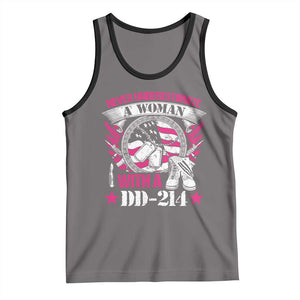 Female Veteran Tank Top Never Underestimate A Woman With DD214 US Military TS02 Deep Heather Black Print Your Wear