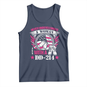 Female Veteran Tank Top Never Underestimate A Woman With DD214 US Military TS02 Navy Print Your Wear