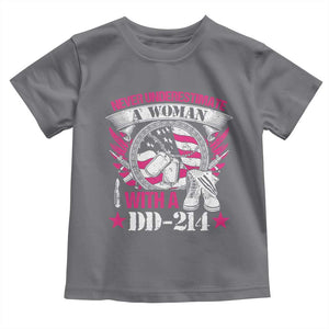 Female Veteran Toddler T Shirt Never Underestimate A Woman With DD214 US Military TS02 Charcoal Print Your Wear
