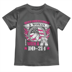 Female Veteran Toddler T Shirt Never Underestimate A Woman With DD214 US Military TS02 Dark Heather Print Your Wear