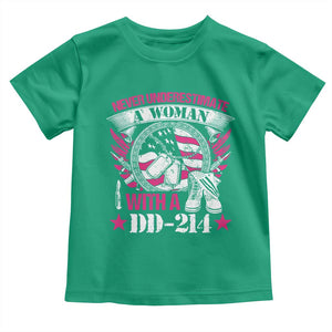 Female Veteran Toddler T Shirt Never Underestimate A Woman With DD214 US Military TS02 Irish Green Print Your Wear