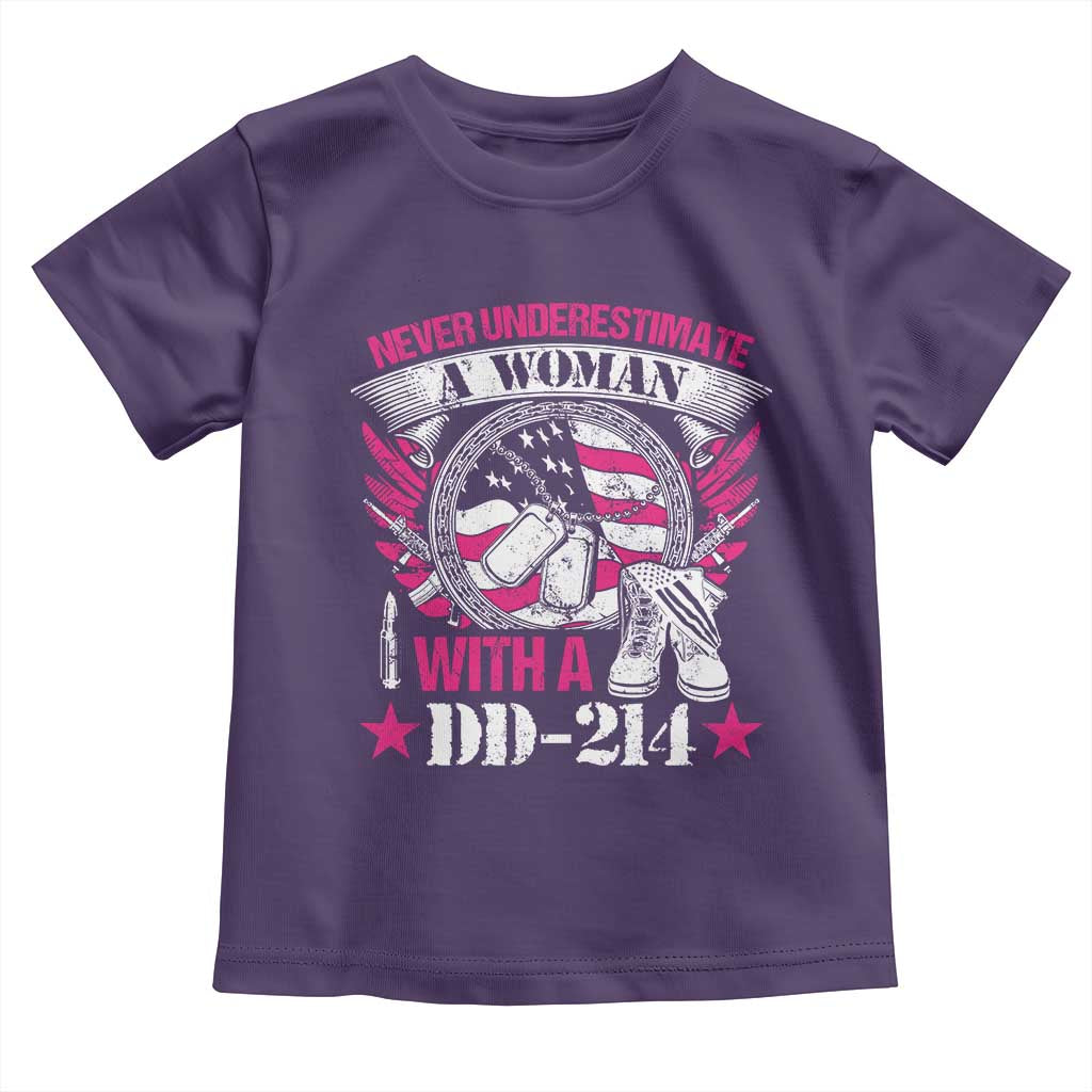 Female Veteran Toddler T Shirt Never Underestimate A Woman With DD214 US Military TS02 Purple Print Your Wear